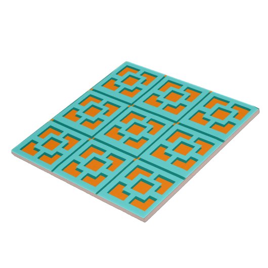 Retro Turquoise en Oranje Trellis Ceramic Tile Tegeltje (Zijkant)