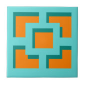 Retro Turquoise en Oranje Trellis Ceramic Tile Tegeltje (Voorkant)
