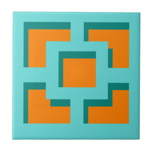 Retro Turquoise en Oranje Trellis Ceramic Tile Tegeltje
