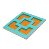 Retro Turquoise en Oranje Trellis Ceramic Tile Tegeltje (Zijkant)