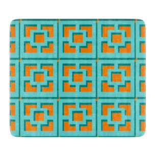 Retro Turquoise en Oranje Trellis Cutting Board Snijplank