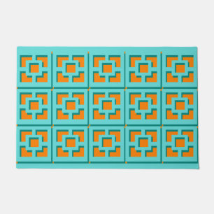 Retro Turquoise en Oranje Trellis-deurmat Deurmat