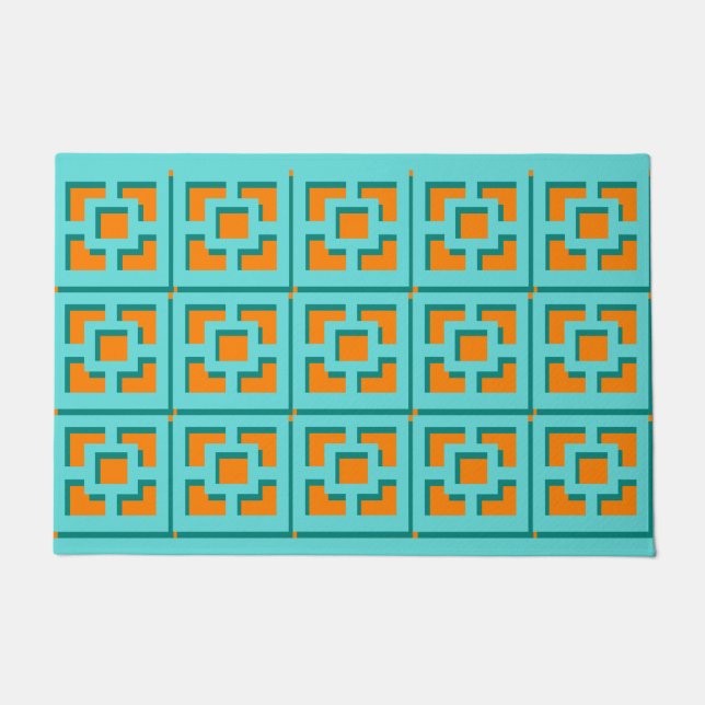 Retro Turquoise en Oranje Trellis-deurmat Deurmat (Voorkant)