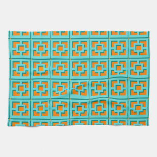 Retro Turquoise en Oranje Trellis Kitchen Towels Theedoek