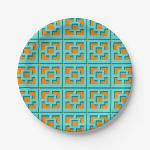 Retro Turquoise en Oranje Trellis Paper Bord