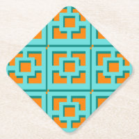 Retro Turquoise en Oranje Trellis Paper Onderzette