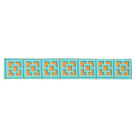 Retro Turquoise en Oranje Trellis Table Runner Lange Tafelloper (Horizontaal)