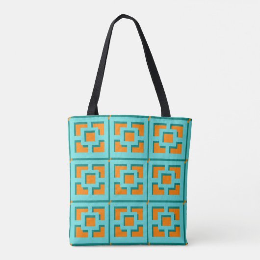 Retro Turquoise en Oranje Trellis Tas (Achterkant)