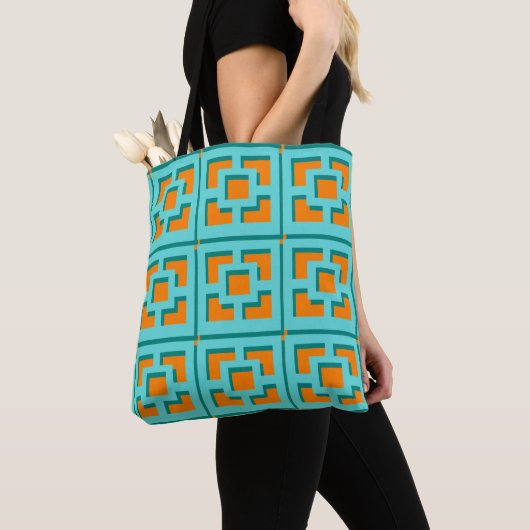 Retro Turquoise en Oranje Trellis Tas (Dichtbij)
