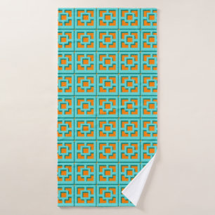 Retro Turquoise en Oranje Trellis Towel Badhanddoek