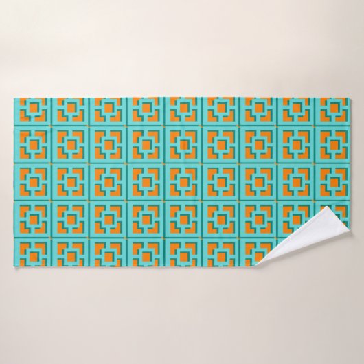 Retro Turquoise en Oranje Trellis Towel Badhanddoek (Badhanddoek)