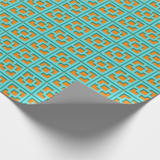 Retro Turquoise en Oranje Trellis Wrapping Paper Cadeaupapier (Hoek)