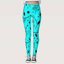 Retro turquoise en zwarte lijnkunst bloemenlegging