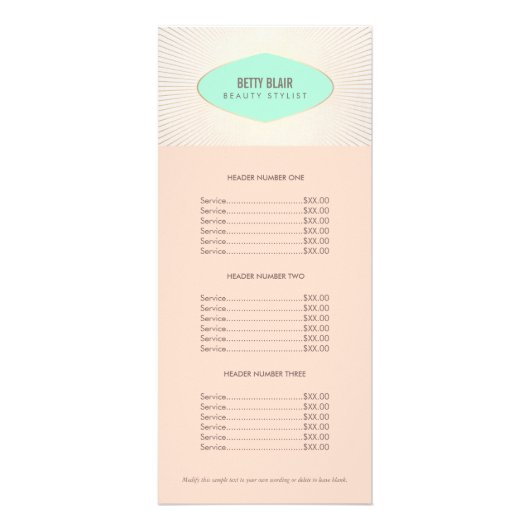 Retro Turquoise et Peach Menu Tarifs (Devant)