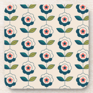 Retro Turquoise Floral Pattern Bier Onderzetter