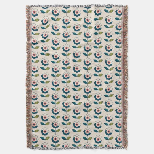Retro Turquoise Floral Pattern Deken (Voorkant Verticaal)