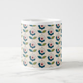 Retro Turquoise Floral Pattern Extra Grote Beker (Voorkant)