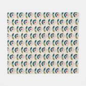 Retro Turquoise Floral Pattern Fleece Deken (Voorkant (Horizontaal))