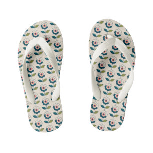 Retro Turquoise Floral Pattern Kinder Teenslippers