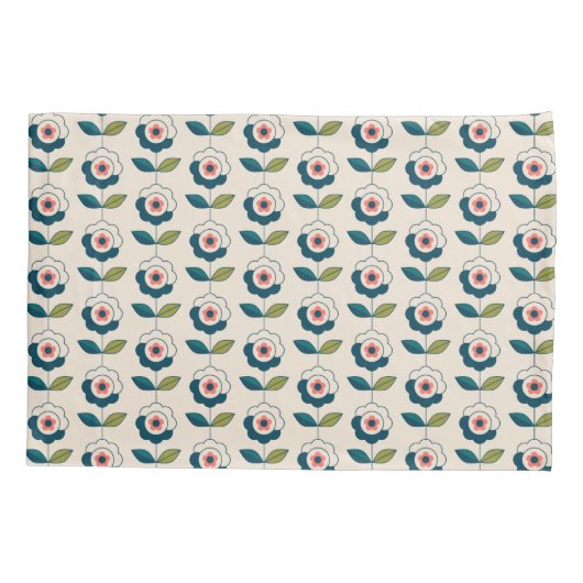 Retro Turquoise Floral Pattern Kussensloop (Achterkant-Links)