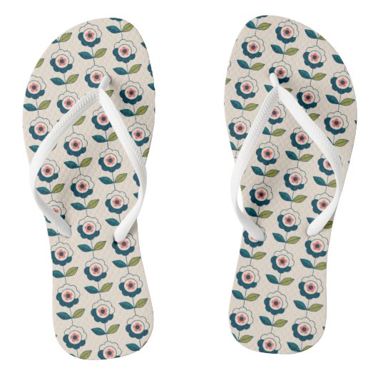 Retro Turquoise Floral Pattern Teenslippers (Voetbed)