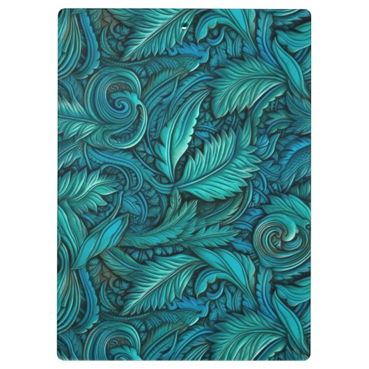 Retro turquoise gereedschappen leren scriptnaam klembord (Achterkant)