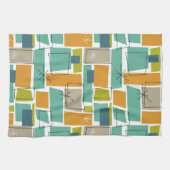 Retro Turquoise Groen Sinaasappel Squares Middelee Theedoek (Horizontaal)