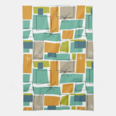 Retro Turquoise Groen Sinaasappel Squares Middelee Theedoek (Verticaal)