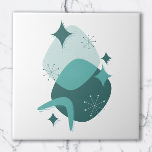 Retro Turquoise Mid-Century Atomic Age Abstract Tegeltje