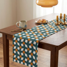 Retro Turquoise & Oranje Bloemen Table Runner