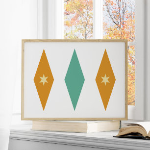 Retro Turquoise Oranje Crème Sterren Diamanten Poster