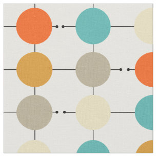 Retro Turquoise Oranje crème Tan Circles Stof