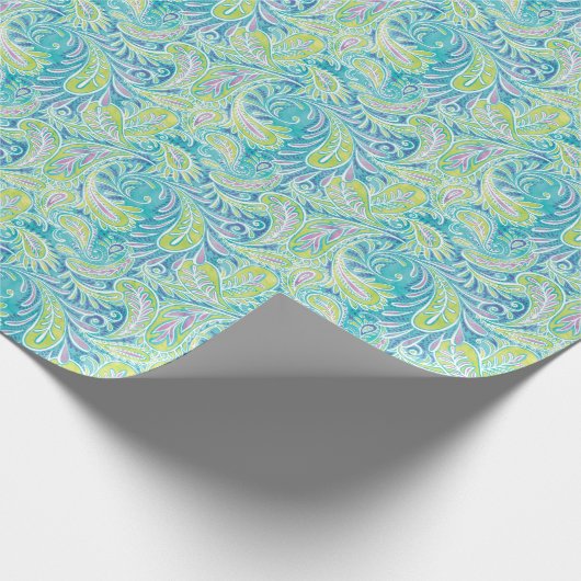 Retro Turquoise Paisley Patroon Cadeaupapier (Hoek)