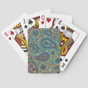 Retro turquoise regenboog paisley motief speelkaarten
