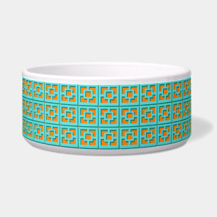 Retro Turquoise & Sinaasappel Trellis Keramische P Voerbakje