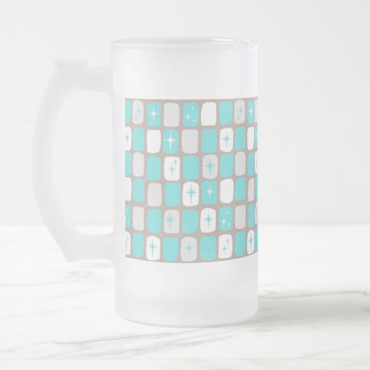 Retro Turquoise Starbursts Frosted Glass Mok (Links)