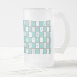 Retro Turquoise Starbursts Frosted Glass Mok
