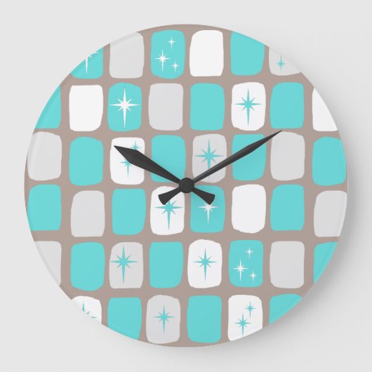 Retro Turquoise Starbursts  Grote Klok (Voorkant)