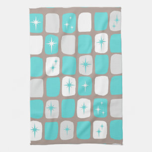Retro Turquoise Starbursts Kitchen Towel Theedoek