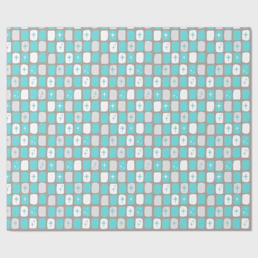 Retro Turquoise Starbursts Wrapping Paper Cadeaupapier (Vlak)