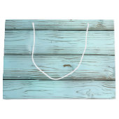 Retro turquoise verf op rustiek hout groot cadeauzakje (Voorkant)