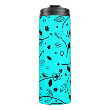 Retro Turquoise Zwarte Lijn Kunst Bloem Thermal Tu