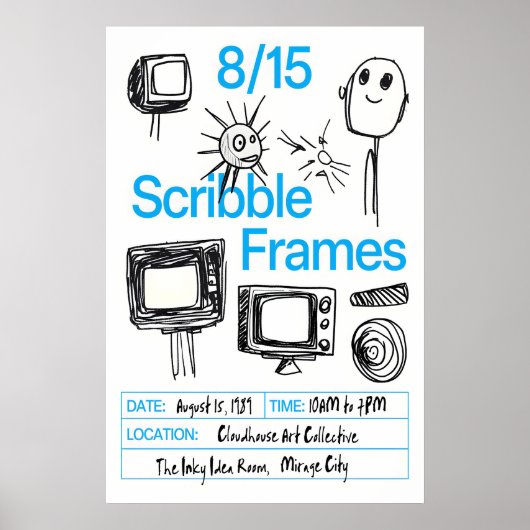 Retro TV Doodle Art Print Scribble Frames Poster (Devant)
