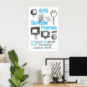 Retro TV Doodle-kunstprint krabbel frames poster (Thuiskantoor)