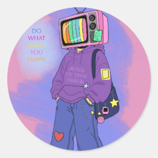 Retro TV dopamine Ronde Sticker