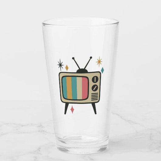 Retro-tv Drink glas | Moderne Atomi uit het midden (Voorkant)