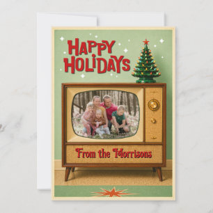 Retro TV-foto kerstkaarten met fijne feestdagen Feestdagenkaart