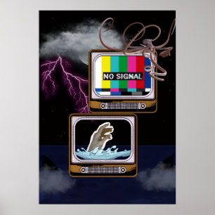 Retro TV Geen Signaal Oceaan Storm Surrealistische Poster
