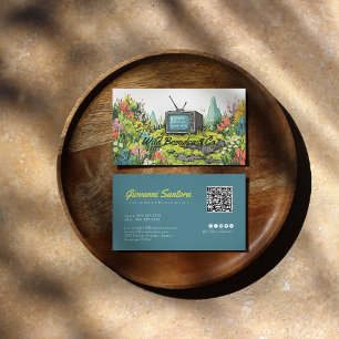Retro TV Meadow Carte de visite QR créative