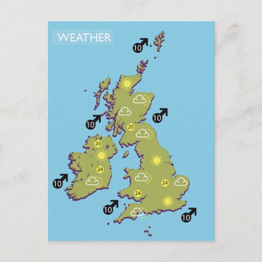 Retro TV Météo Carte des îles britanniques. (Devant)
